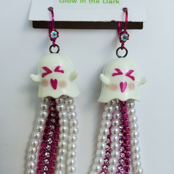 Betsey Johnson Ghost Dangle Earrings crystals - Picture 6 of 9